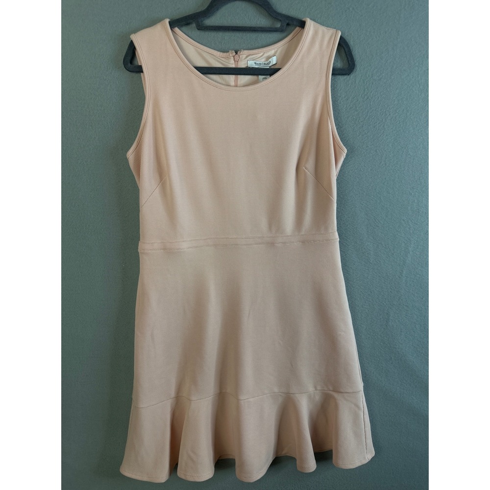 White House Black Market Pale Blush Ottoman Ribbed Ruffle Hem Dress 12 NEW